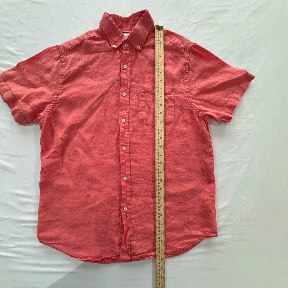 Porter & Ash 100% Linen Shirt Men's M Coral Pink Short Sleeve Good Condition - Picture 4 of 8